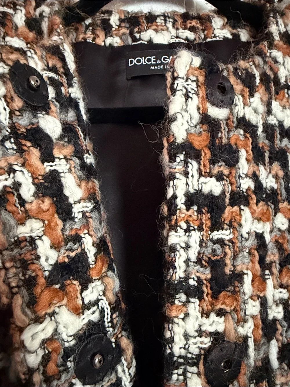 Dolce & Gabbana Brown Black White Tweed Blazer Jacket 42 , 3/4 sleeve .